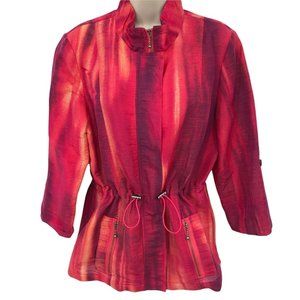 Chico's Womens Adjustable Waist Linen Blend Casual Zip Front Red Jacket Size M